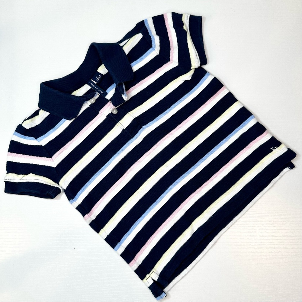 Janie and Jack Navy Polo with Pink, Light Blue & Cream Stripes